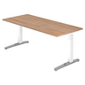 Höhenverstellbarer Schreibtisch XTRA XB 19 WC mit Tischplatte in Nussbaum und weißen Beinen von hjh OFFICE PRO