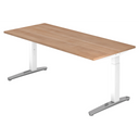 Höhenverstellbarer Schreibtisch XTRA XB 19 WC mit Tischplatte in Nussbaum und weißen Beinen von hjh OFFICE PRO