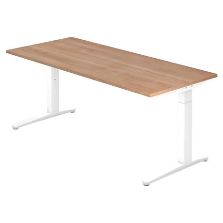 Höhenverstellbarer Schreibtisch XTRA XB 19 WW mit Tischplatte in Nussbaum und weißem Gestell von hjh OFFICE PRO