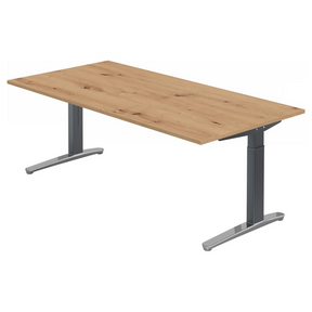Höhenverstellbarer Schreibtisch XTRA XB 2E GC in Asteiche mit grauen Beinen von hjh OFFICE PRO