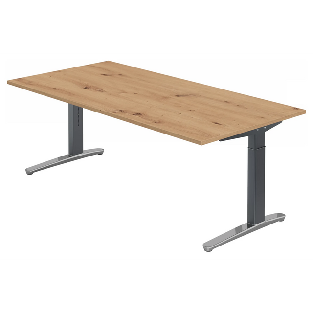 Höhenverstellbarer Schreibtisch XTRA XB 2E GC in Asteiche mit grauen Beinen von hjh OFFICE PRO