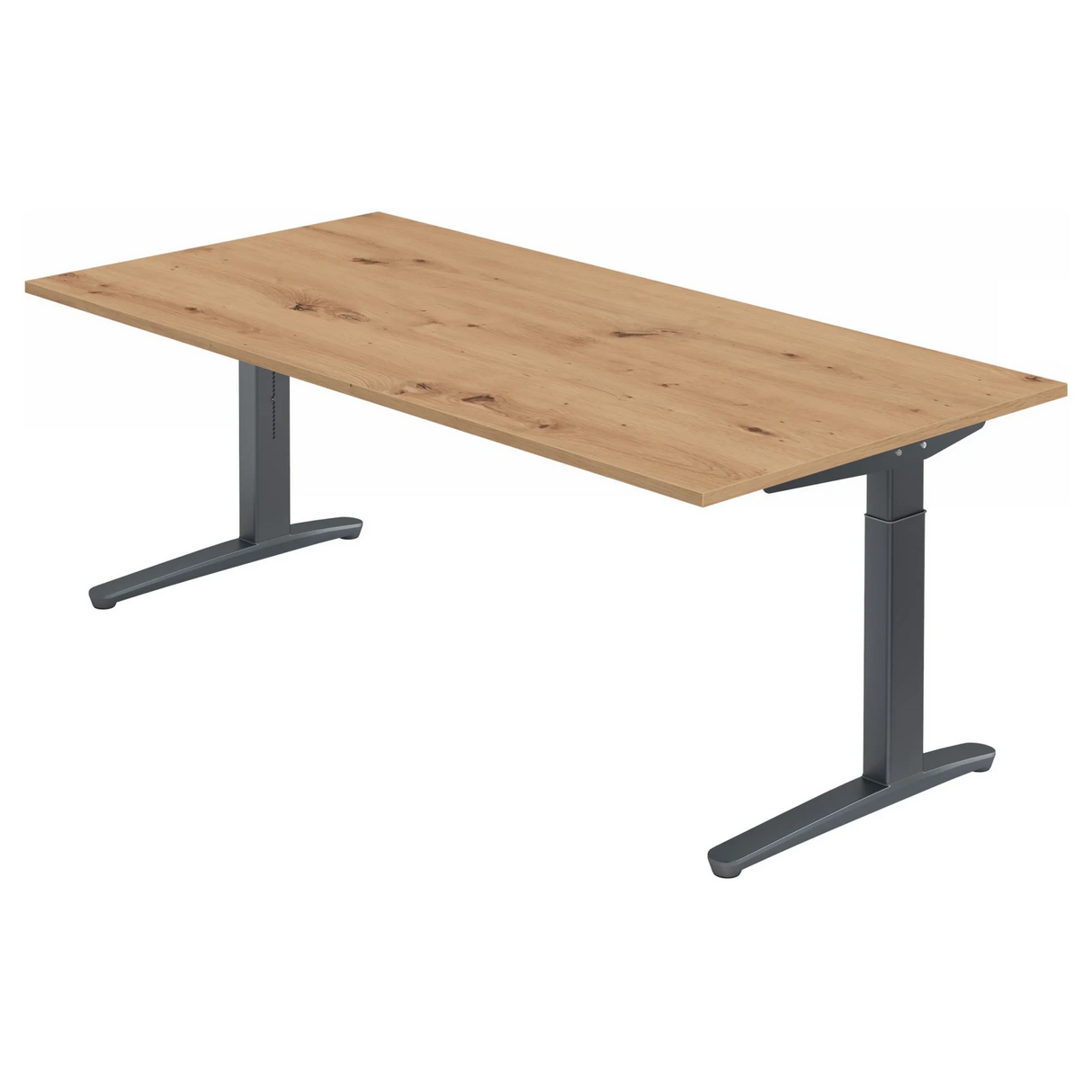Höhenverstellbarer Schreibtisch XTRA XB 2E GG mit Tischplatte in Asteiche und anthrazitfarbenem Gestell von hjh OFFICE PRO
