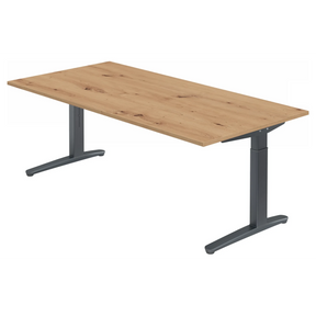 Höhenverstellbarer Schreibtisch XTRA XB 2E GG mit Tischplatte in Asteiche und anthrazitfarbenem Gestell von hjh OFFICE PRO