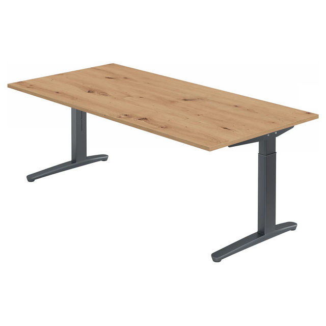 Höhenverstellbarer Schreibtisch XTRA XB 2E GG mit Tischplatte in Asteiche und anthrazitfarbenem Gestell von hjh OFFICE PRO