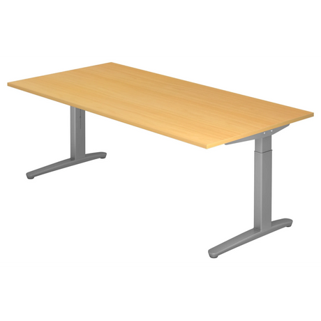 Höhenverstellbarer Schreibtisch XTRA XB 2E SS in Buche mit grauen T-Fuß-Gestellen von hjh OFFICE PRO