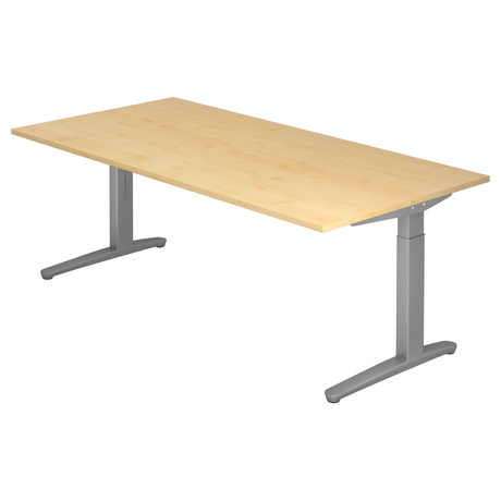 Höhenverstellbarer Schreibtisch XTRA XB 2E SS mit heller Ahornoberfläche und grauen Tischbeinen von hjh OFFICE PRO