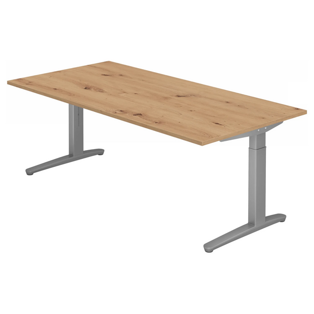 Höhenverstellbarer Schreibtisch XTRA XB 2E SS in Asteiche mit grauem Gestell von hjh OFFICE PRO