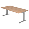 Höhenverstellbarer Schreibtisch XTRA XB 2E SS in Nussbaum-Optik mit grauem Gestell von hjh OFFICE PRO