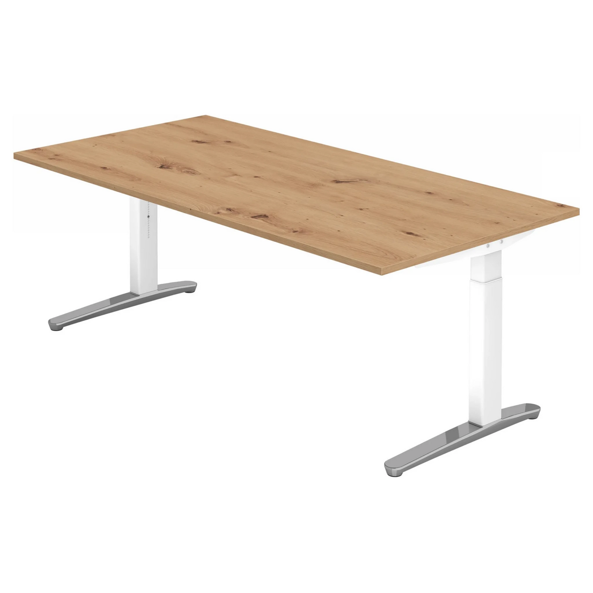 Höhenverstellbarer Schreibtisch XTRA XB 2E WC mit Tischplatte in Asteiche und weißen Gestellbeinen von hjh OFFICE PRO