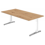 Höhenverstellbarer Schreibtisch XTRA XB 2E WC mit Tischplatte in Asteiche und weißen Gestellbeinen von hjh OFFICE PRO