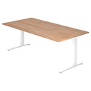 Höhenverstellbarer Schreibtisch XTRA XB 2E WW in Nussbaum-Optik mit weißen Beinen von hjh OFFICE PRO