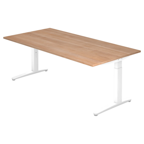 Höhenverstellbarer Schreibtisch XTRA XB 2E WW in Nussbaum-Optik mit weißen Beinen von hjh OFFICE PRO