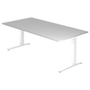 Höhenverstellbarer Schreibtisch XTRA XB 2E WW mit grauer Tischplatte und weißem Untergestell von hjh OFFICE PRO