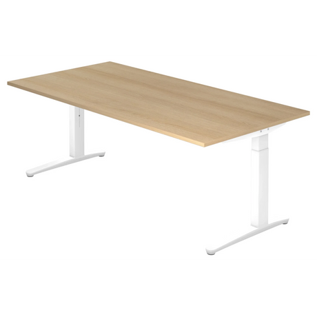 Höhenverstellbarer Schreibtisch XTRA XB 2E WW mit Tischplatte in Asteiche und weißem Gestell von hjh OFFICE PRO