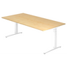 Höhenverstellbarer Schreibtisch XTRA XB 2E WW mit Ahornholz-Platte und weißen Beinen von hjh OFFICE PRO