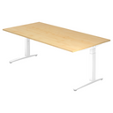 Höhenverstellbarer Schreibtisch XTRA XB 2E WW mit Ahornholz-Platte und weißen Beinen von hjh OFFICE PRO