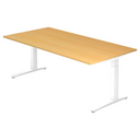 Höhenverstellbarer Schreibtisch XTRA XB 2E WW in Buche-Optik mit weißem Gestell von hjh OFFICE PRO