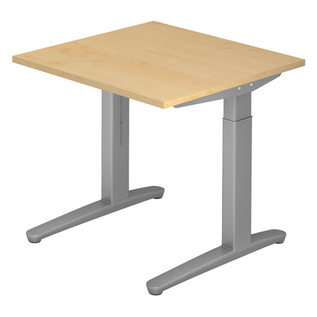 Höhenverstellbarer Schreibtisch XTRA XB 8 SS mit Ahornholz-Platte und grauem Untergestell von hjh OFFICE PRO