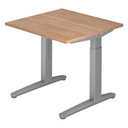 Höhenverstellbarer Schreibtisch XTRA XB 8 SS in Nussbaum-Optik mit grauen Beinen von hjh OFFICE PRO