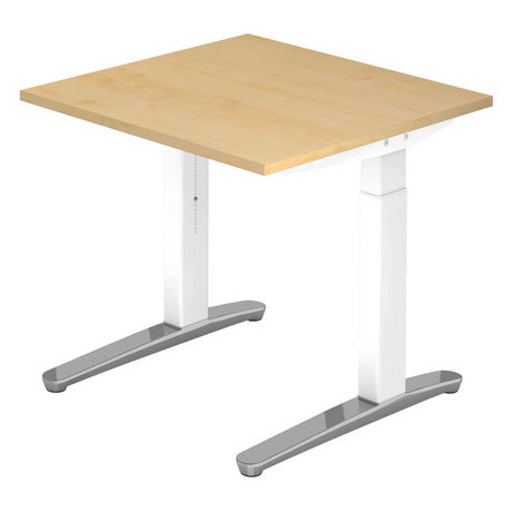Höhenverstellbarer Schreibtisch XTRA XB 8 WC mit Ahornholzplatte und weißen Beinen von hjh OFFICE PRO
