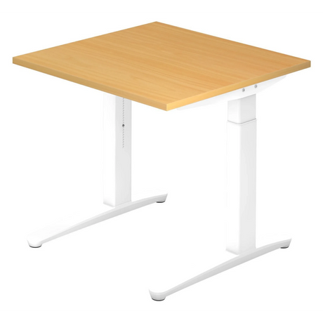 Höhenverstellbarer Schreibtisch XTRA XB 8 WW mit buchenfarbener Platte und weißem Gestell von hjh OFFICE PRO