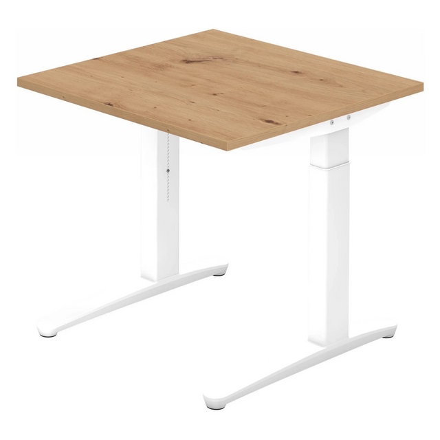 Höhenverstellbarer Schreibtisch XTRA XB 8 WW in Asteiche mit weißem Gestell von hjh OFFICE PRO
