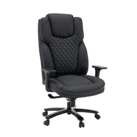 Drehstuhl XXL Pullmann Gen2 aus schwarzem Kunstleder mit Rautensteppung und Armlehnen von hjh OFFICE
