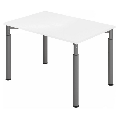 Höhenverstellbarer Schreibtisch YAMA 12 G mit weißer Tischplatte und grauen Beinen von hjh OFFICE PRO