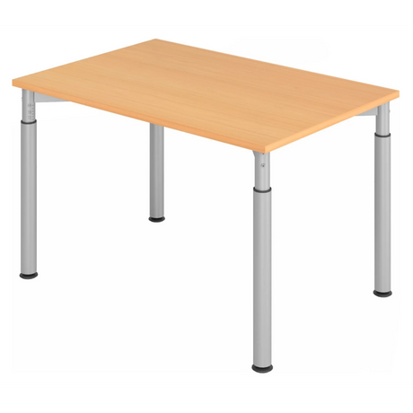 Höhenverstellbarer Schreibtisch YAMA 12 S in Buche-Optik mit silbernen Metallbeinen von hjh OFFICE PRO