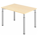 Höhenverstellbarer Schreibtisch YAMA 12 S in Ahorn-Optik mit silbernen Beinen von hjh OFFICE PRO