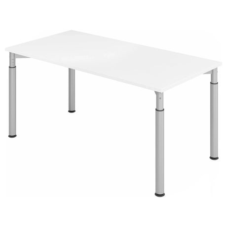Höhenverstellbarer Schreibtisch YAMA 16 S mit weißer Tischplatte und silbernen Beinen von hjh OFFICE PRO