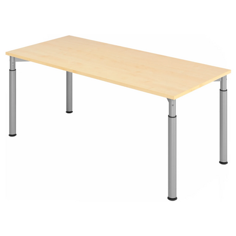 Höhenverstellbarer Schreibtisch YAMA 19 S in Ahorn-Optik mit silbernen Beinen von hjh OFFICE PRO