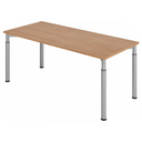 Höhenverstellbarer Schreibtisch YAMA 19 S in Nussbaum-Optik mit silbernen Tischbeinen von hjh OFFICE PRO