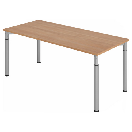 Höhenverstellbarer Schreibtisch YAMA 19 S in Nussbaum-Optik mit silbernen Tischbeinen von hjh OFFICE PRO