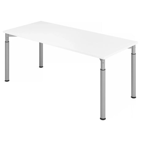 Höhenverstellbarer Schreibtisch YAMA 19 S mit weißer Tischplatte und silbernen Beinen von hjh OFFICE PRO