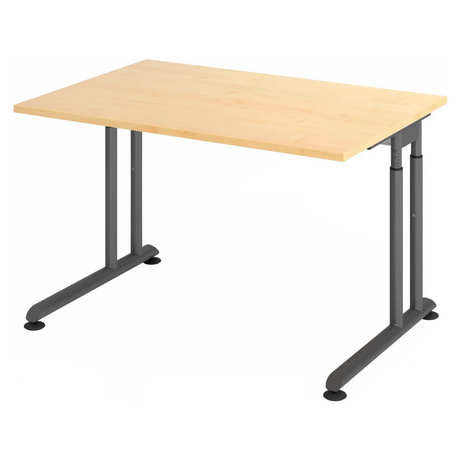 Höhenverstellbarer Schreibtisch ZENO 12 G mit hellen Ahornholz-Platte und graphitfarbenem Gestell von hjh OFFICE PRO