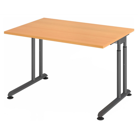 Höhenverstellbarer Schreibtisch ZENO 12 G in Buche und Graphit mit T-Fuß-Gestell von hjh OFFICE PRO