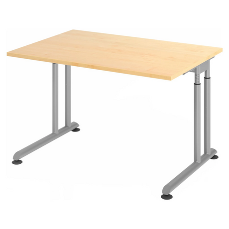 Höhenverstellbarer Schreibtisch ZENO 12 S in Ahorn-Optik mit silbernen Metallbeinen von hjh OFFICE PRO