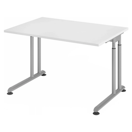Höhenverstellbarer Schreibtisch ZENO 12 S mit weißer Tischplatte und silbernem Gestell von hjh OFFICE PRO