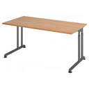 Höhenverstellbarer Schreibtisch ZENO 16 G mit Nussbaumnussbaum-Platte und graphitfarbenem Gestell von hjh OFFICE PRO