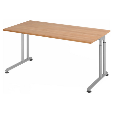 Höhenverstellbarer Schreibtisch ZENO 16 S mit Nussbaumnussbaum-Platte und silbernem Gestell von hjh OFFICE PRO