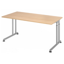 Höhenverstellbarer Schreibtisch ZENO 16 S in Eiche-Optik mit silbernen Metallbeinen von hjh OFFICE PRO
