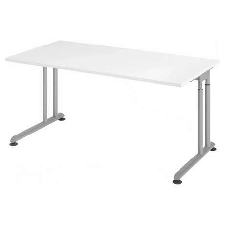 Höhenverstellbarer Schreibtisch ZENO 16 S mit weißer Tischplatte und silbernen Beinen von hjh OFFICE PRO