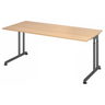 Höhenverstellbarer Schreibtisch ZENO 19 G mit Eichenholzplatte und graphitfarbenem Gestell von hjh OFFICE PRO