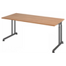 Höhenverstellbarer Schreibtisch ZENO 19 G in Nussbaum-Optik mit graphitfarbenem Gestell von hjh OFFICE PRO