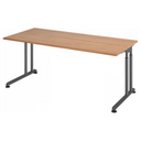 Höhenverstellbarer Schreibtisch ZENO 19 G in Nussbaum-Optik mit graphitfarbenem Gestell von hjh OFFICE PRO