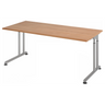 Höhenverstellbarer Schreibtisch ZENO 19 S in Nussbaum-Optik mit silbernen Beinen von hjh OFFICE PRO