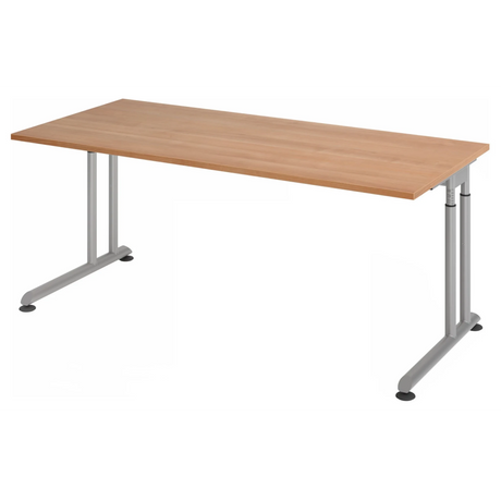 Höhenverstellbarer Schreibtisch ZENO 19 S in Nussbaum-Optik mit silbernen Beinen von hjh OFFICE PRO