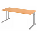 Höhenverstellbarer Schreibtisch ZENO 19 S in Buche mit silbernen Metallbeinen von hjh OFFICE PRO