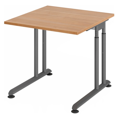 Höhenverstellbarer Schreibtisch ZENO 8 G mit Nussbaum-Platte und graphitfarbenem Gestell von hjh OFFICE PRO